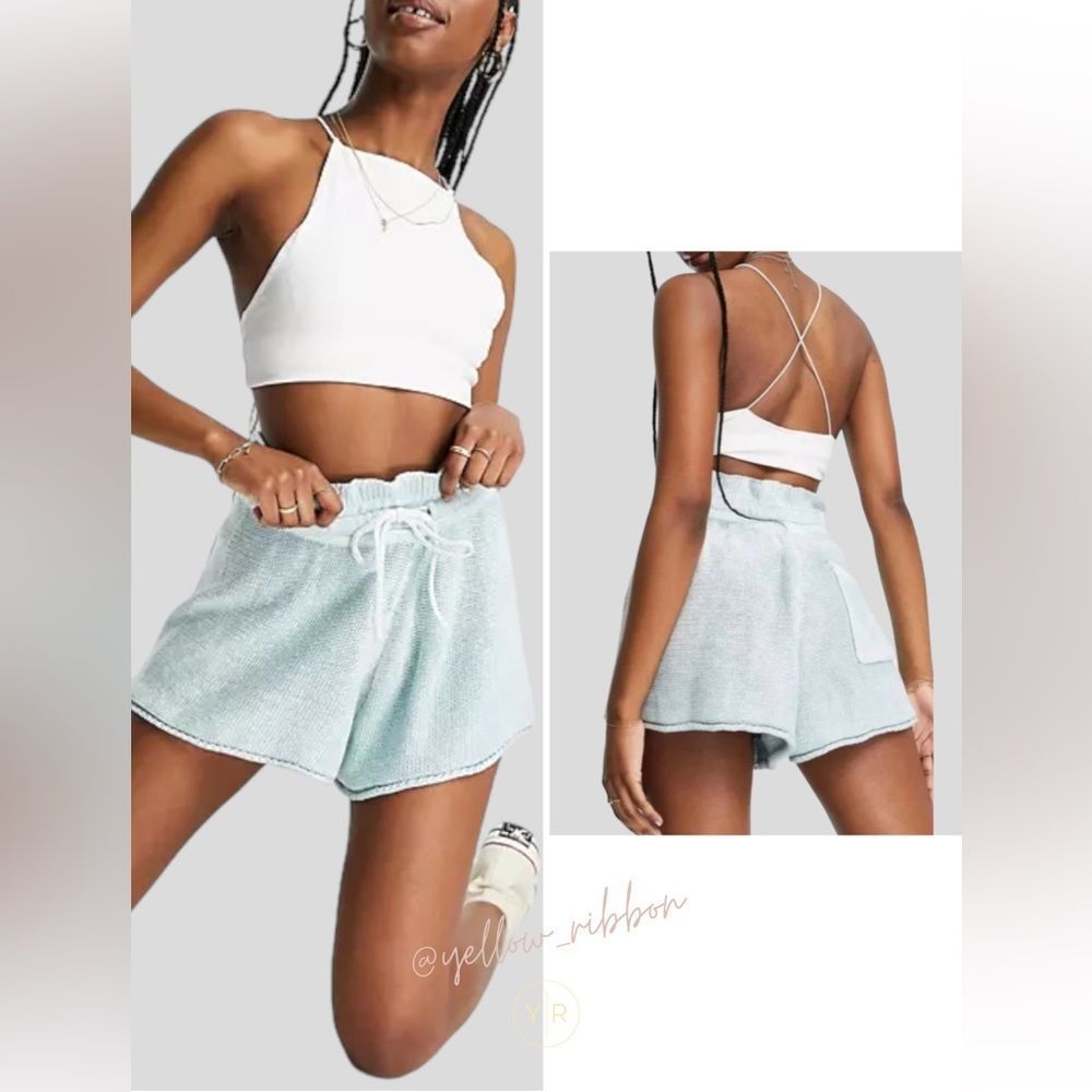 🆕 FREE PEOPLE Summertime Blues Knit Shorts | Size X-Small - Picture 4 of 6